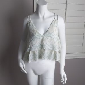 Olivaceous Boho Flowy Tiered Crop Tank